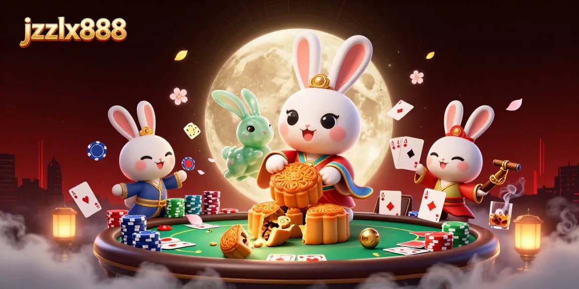 Experience the enchanting jxzlx888 gameplay with mythical moon rabbits amid vibrant casino elements.