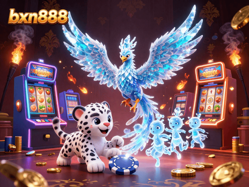 Experience thrilling slots action at bxn888 with a dazzling 3D ice phoenix and dynamic elements.