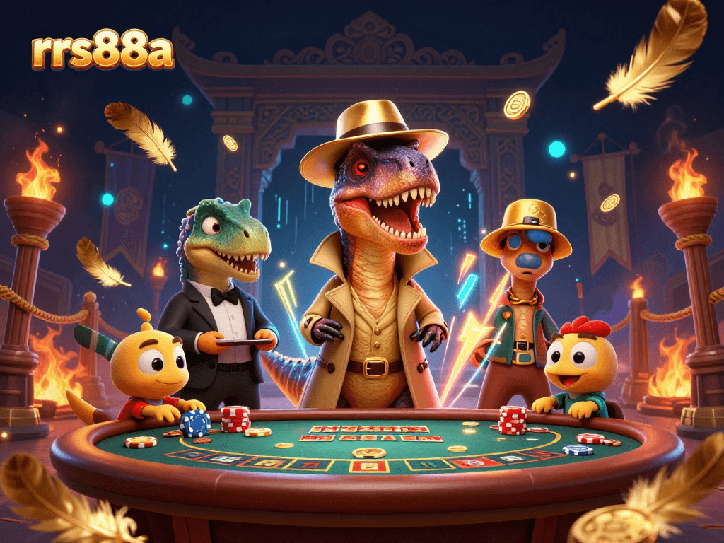 rrs88a velociraptor card counter conspiring at a blackjack table with casino energy