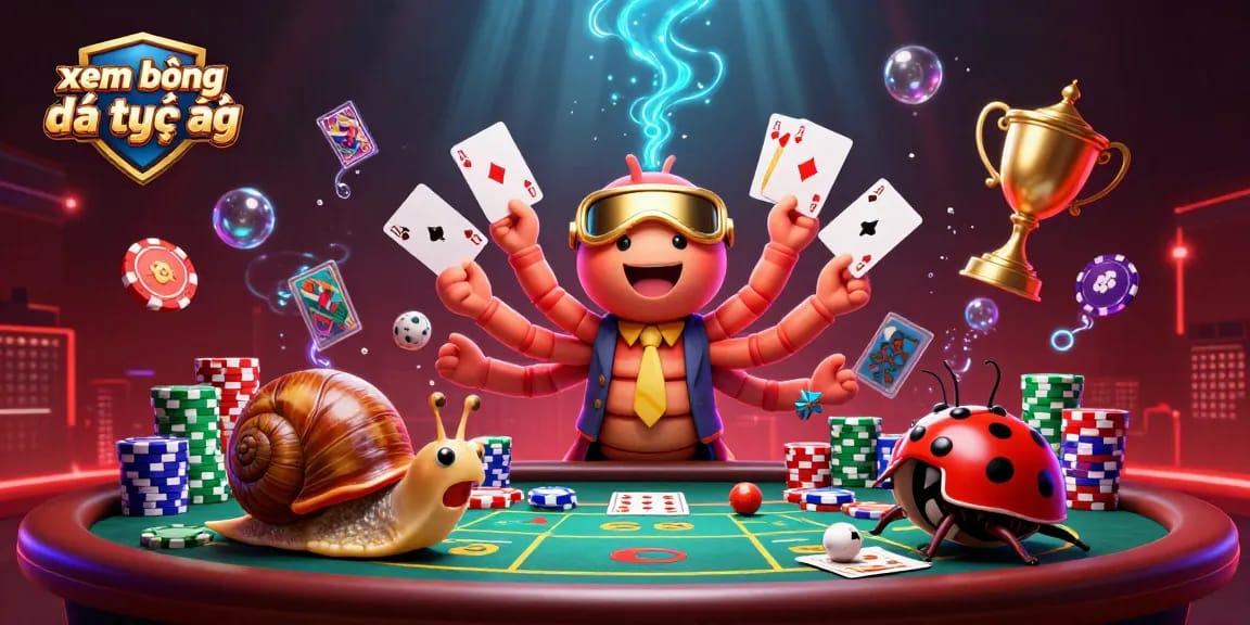 Experience xem bóng đá trực tiếp with an exciting sports betting scene featuring cartoon characters, dynamic action, and vibrant colors.