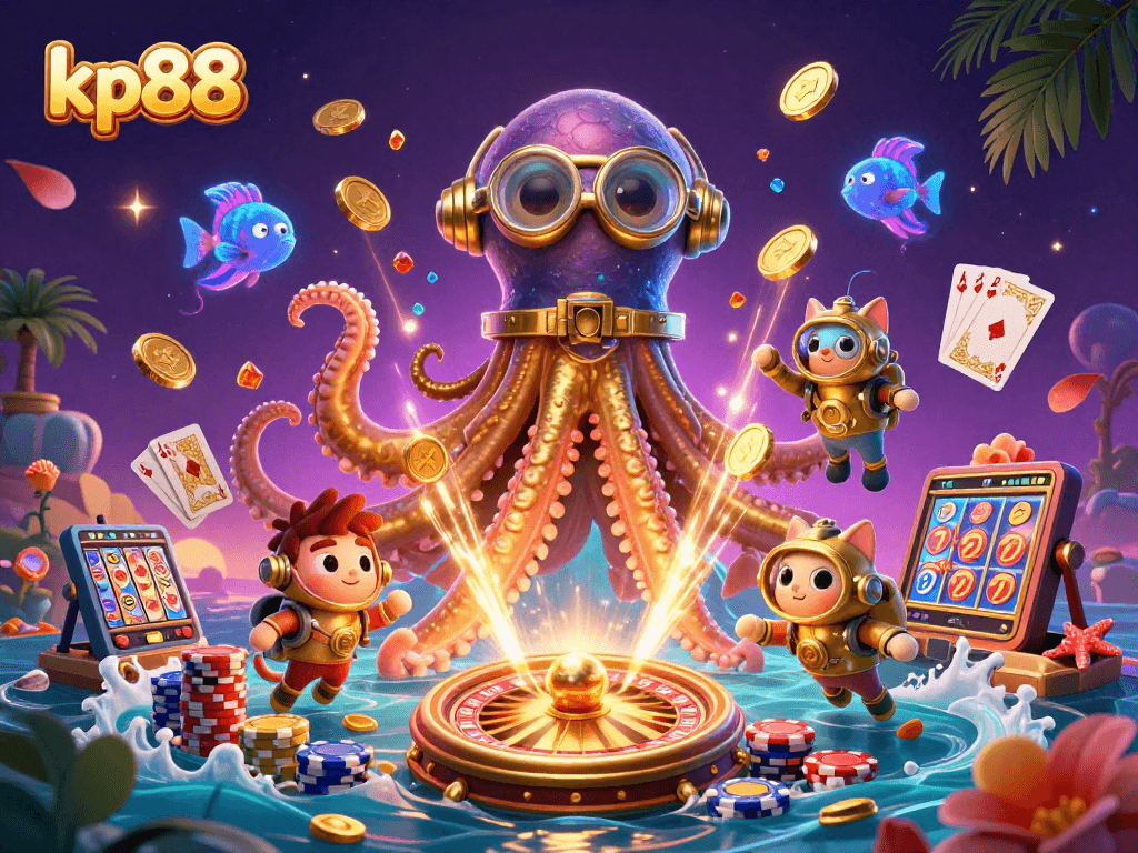 Experience thrilling kp88 online betting with a vibrant 3D casino scene, engaging players with epic elements.