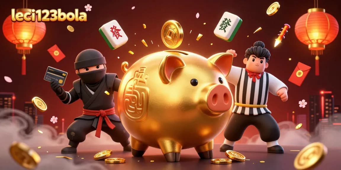 Engage with leci123bola excitement featuring golden sumo, ninja, samurai, and festive casino elements.