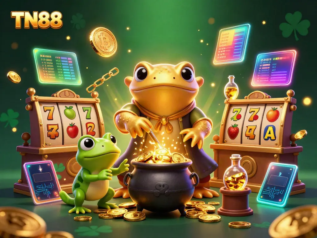 Experience the TN88 magic with alchemists, gold coins, and vibrant casino symbols!