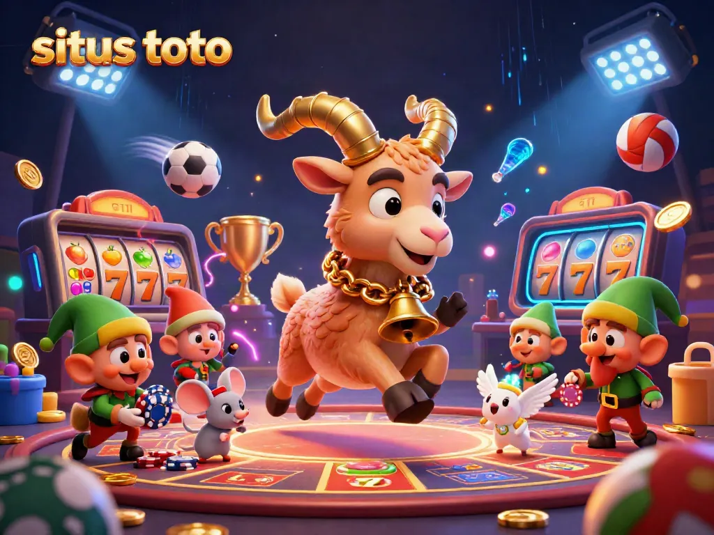 Visualisasikan situs toto dengan pengalaman kasino yang menyenangkan, Krampus, mouse, dan elf dalam aksi.