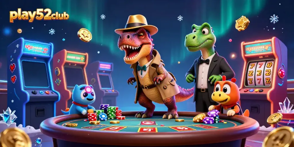 Join the action at playb52club with animated casino characters enjoying blackjack, bringing excitement to the game.