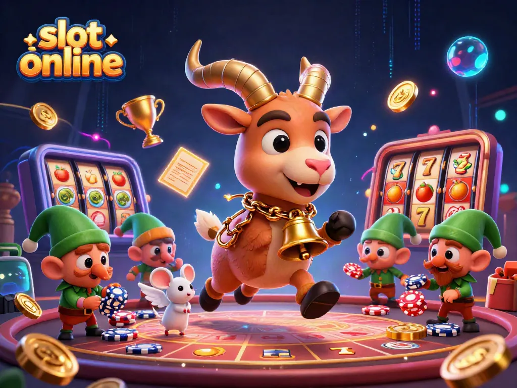 Experience thrilling slot online action surrounded by festive characters in a dynamic casino scene.
