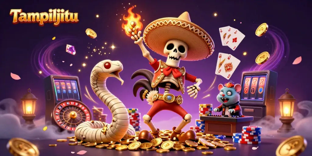 Experience Tampiljitu with vibrant casino elements and dynamic characters celebrating wins.