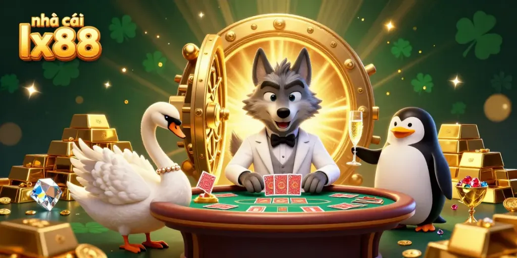 Play at nhà cái lx88 with vibrant characters and a rich casino atmosphere filled with treasures.