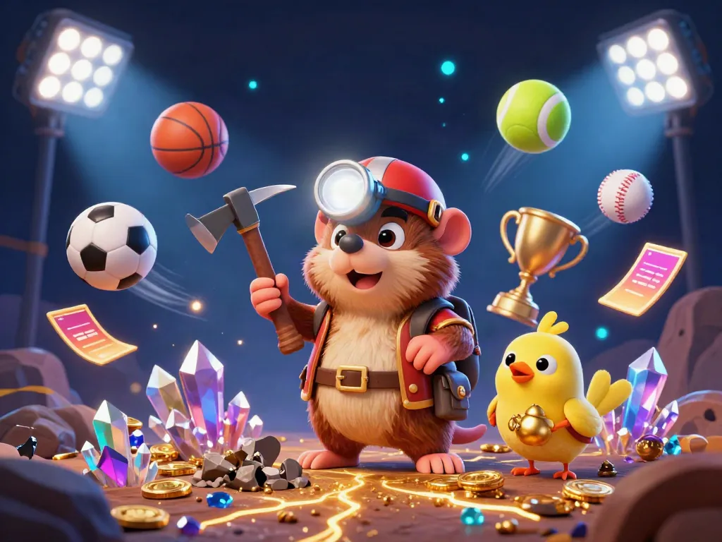 Explore exciting gaming adventures with 98WIN BET featuring a treasure hunting mole in a dazzling cave.