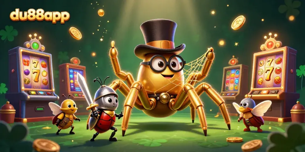Engage with du88app's vibrant casino experience featuring a golden tarantula and beetle knight.