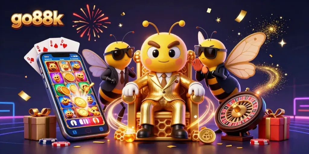 Engage with the thrilling go88k atmosphere featuring a bumblebee mob boss in a casino scene, highlighting excitement.
