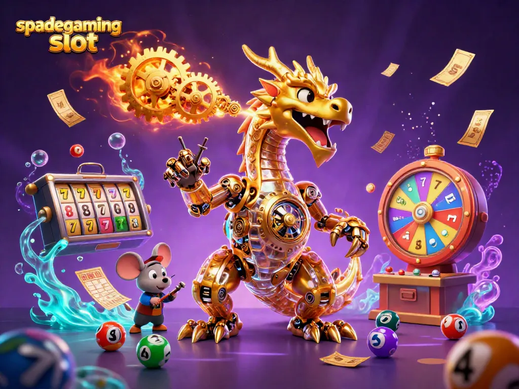 Engage with the dynamic spadegaming slot scene featuring a golden dragon and vibrant colors.