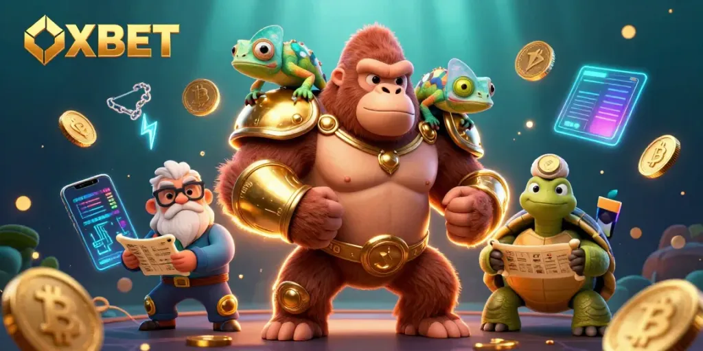 Join the thrill of OXBET with a powerful gorilla king and wise tortoise in this vibrant casino adventure.