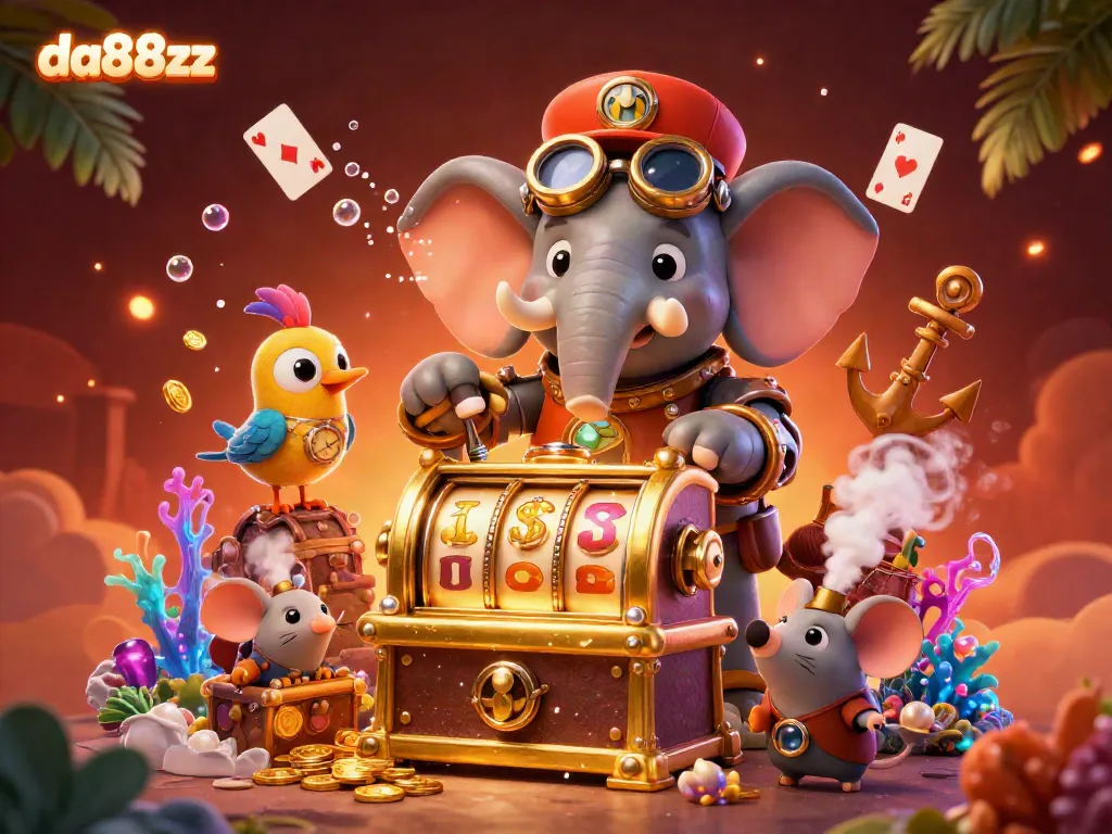 Spin the da88zz slot machines with an enchanting steampunk elephant and treasure elements!