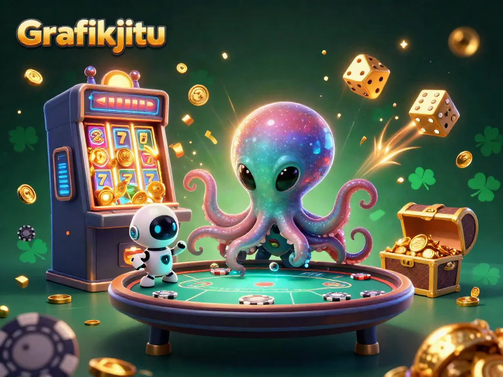 Experience Grafikjitu with a cosmic alien octopus at a holographic poker table amid a jackpot explosion.