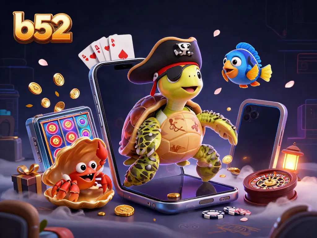 Experience thrills at B52 with a vibrant 3D illustration of a casino adventure featuring exciting game elements.
