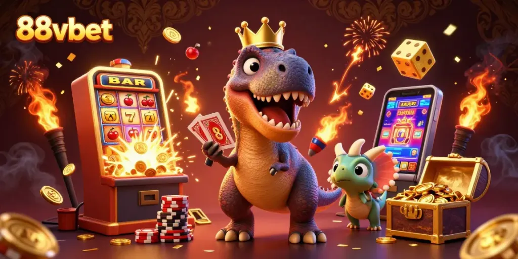 Experience dazzling wins with 88vbet's vibrant casino adventure featuring a fun T-Rex!