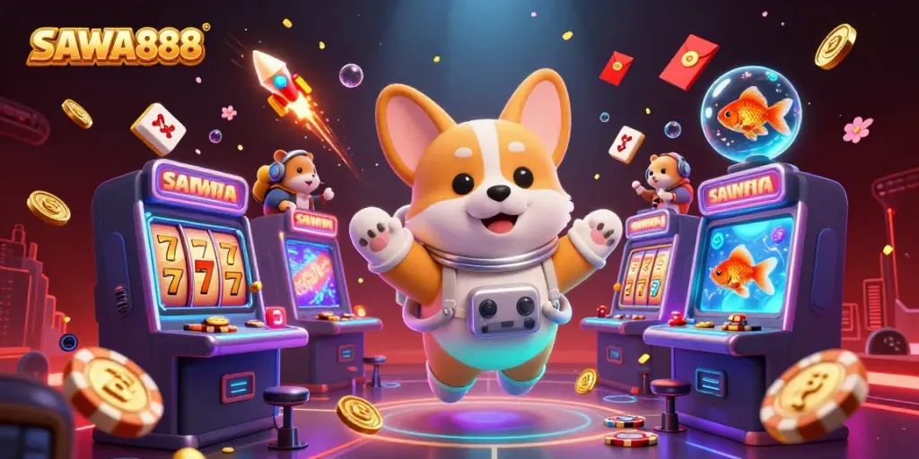 Experience SAWA888's dynamic slot gaming scene featuring lucky reels and colorful elements.