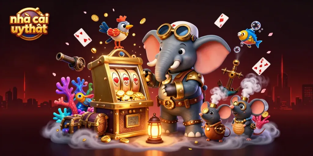 Engage in thrilling gameplay at nhà cái uy tín with an exciting steampunk-themed casino illustration.