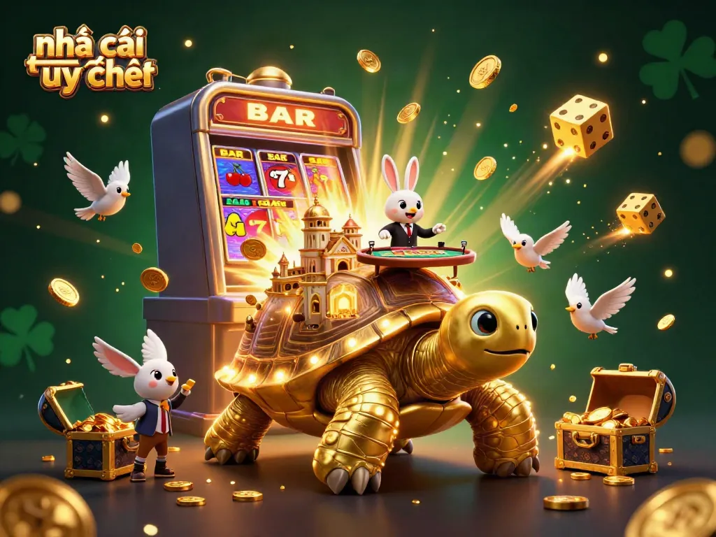 Experience the thrills of nhà cái trực tuyến uy tín with a vibrant 3D casino scene featuring a golden tortoise and engaging game elements.