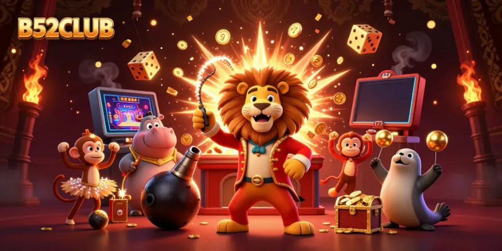 Experience thrilling gameplay at B52CLUB with vibrant casino graphics and exciting game elements.