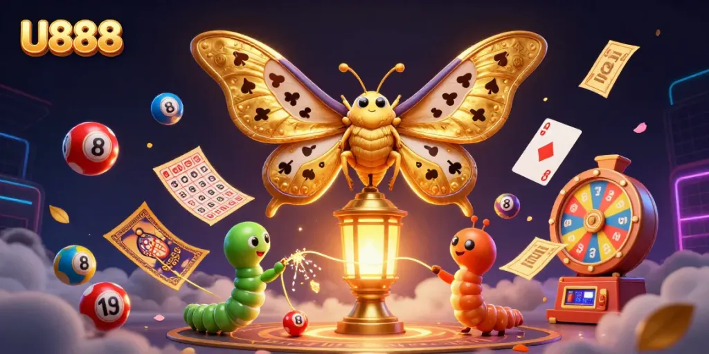 Experience U888's vibrant casino atmosphere with golden games and lively lottery action.