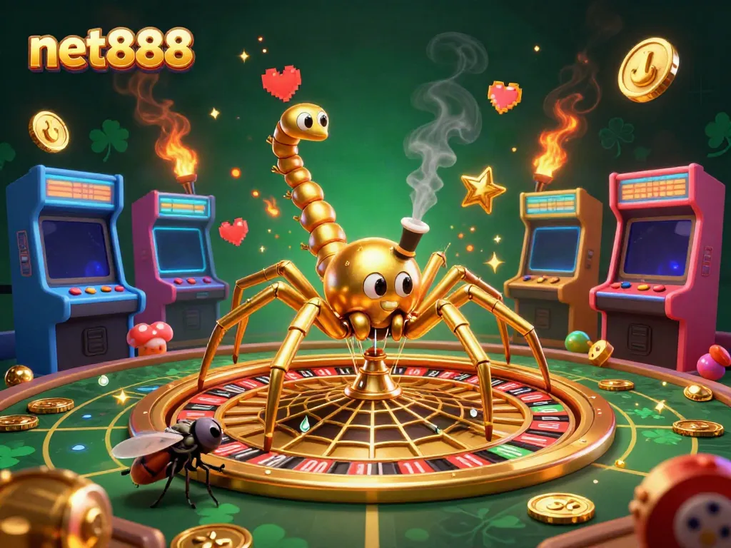 Experience thrilling bets with net888 in a vibrant 3D casino scene featuring animated game elements.