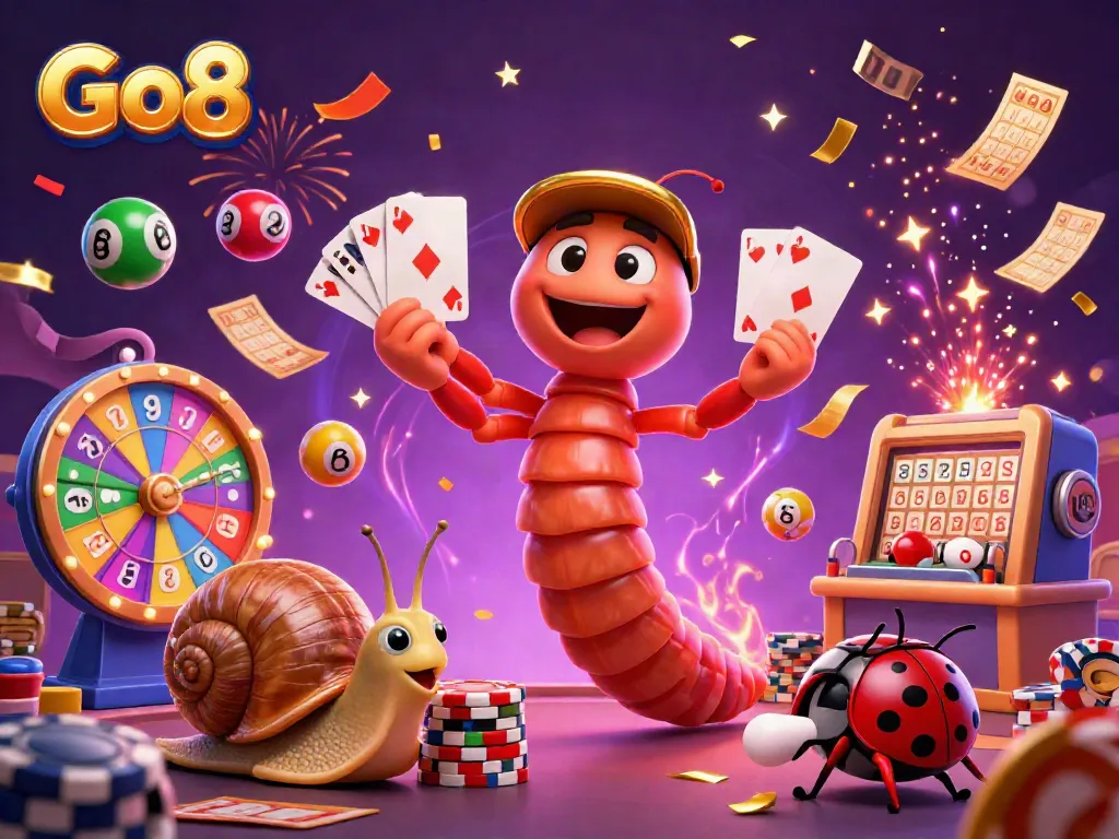 Experience exhilarating gameplay at Go8 with a millipede dealer and vibrant gaming elements.
