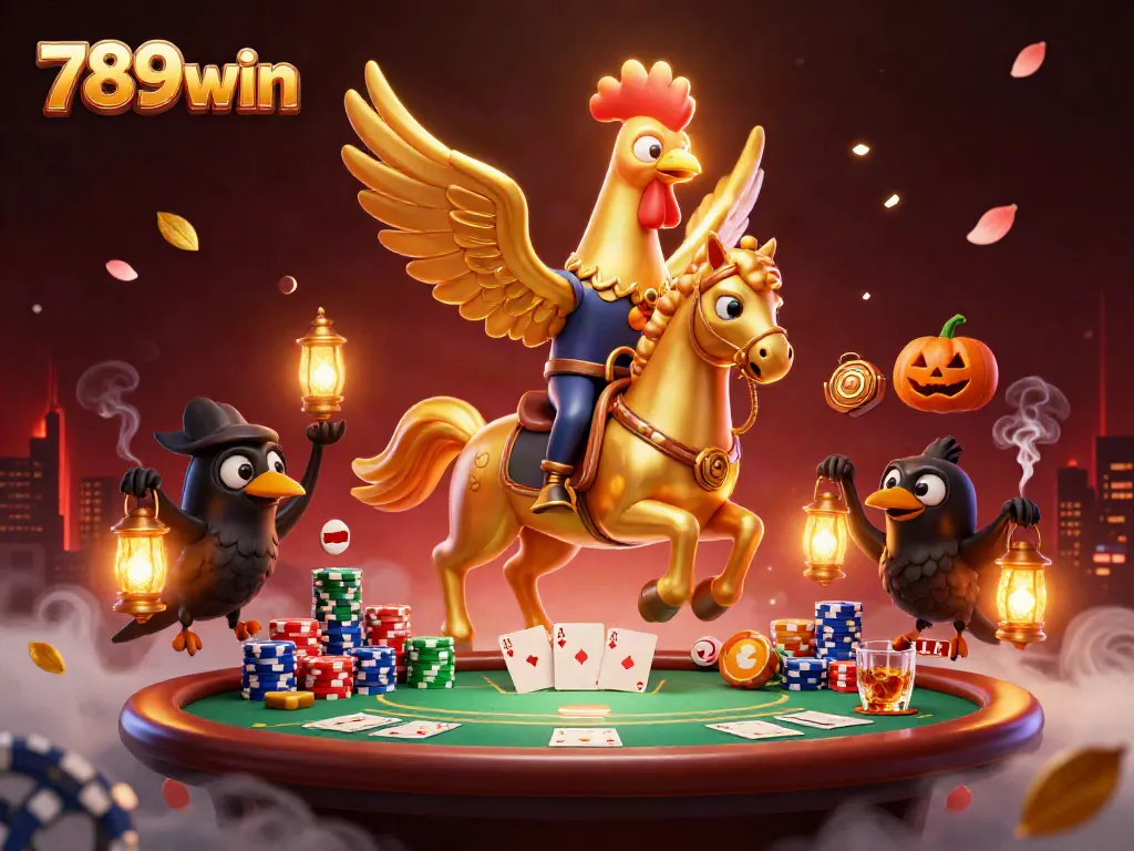 Experience energetic casino action with the golden rooster in 789win's thrilling illustration.