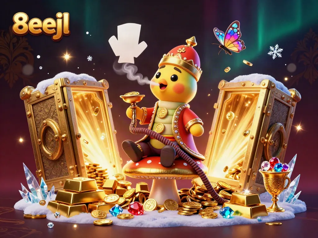 Experience the vibrant world of 8eejl with a magical gaming scene featuring rich treasures and characters.