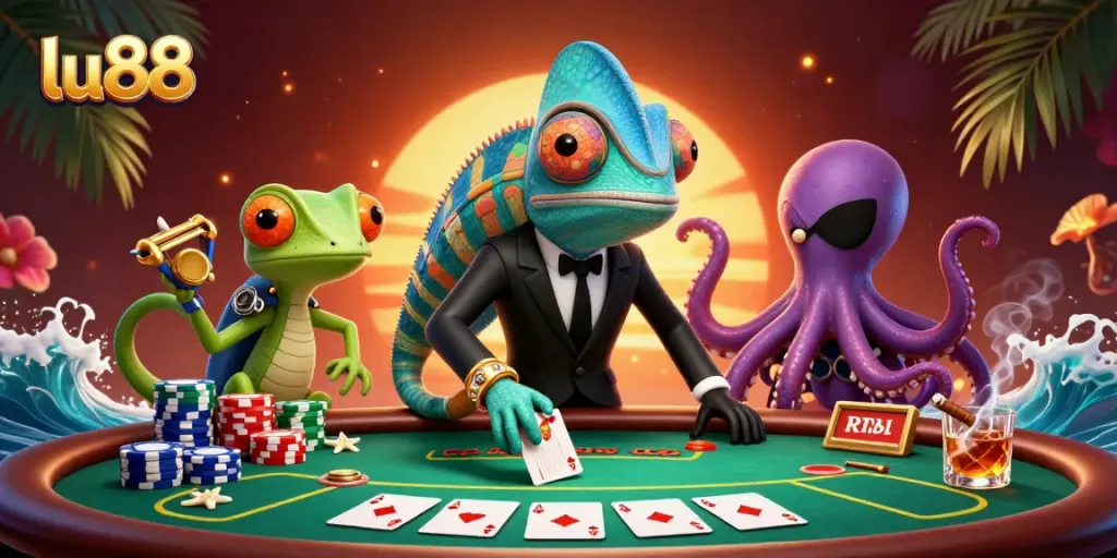 Win big at Lu88 with a thrilling poker game featuring vibrant characters and dynamic gameplay.