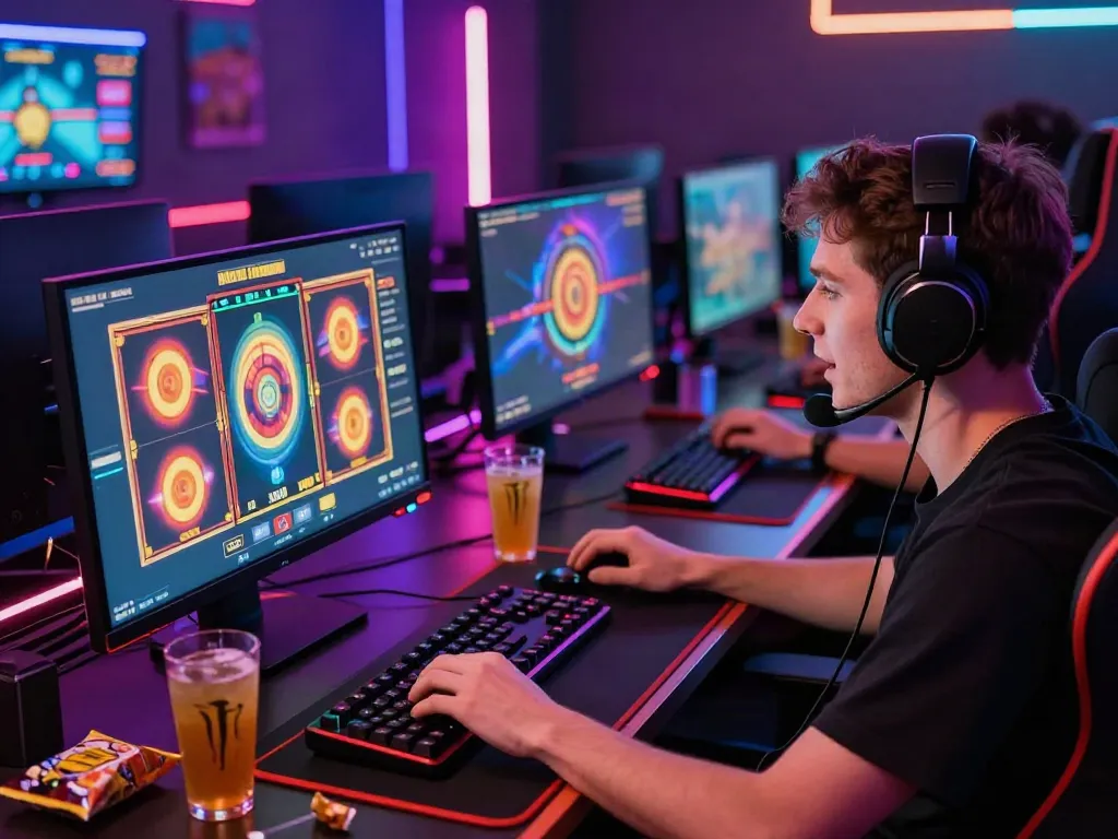 Exciting player enjoying spinning slot games on a high-resolution screen.