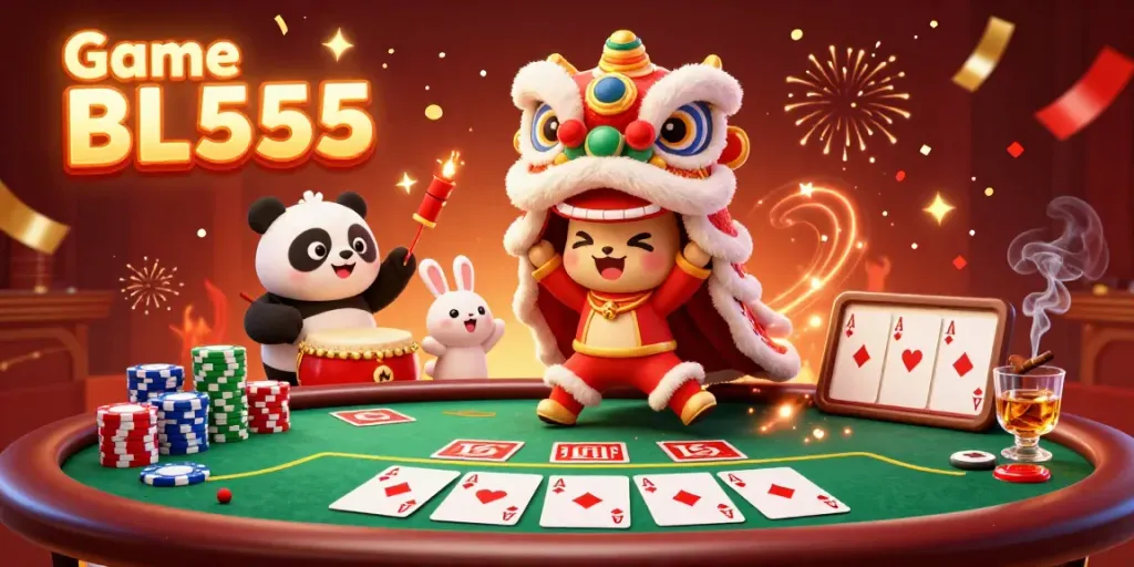 Engage with Game BL555 in a whimsical casino scene featuring adorable dancing characters.