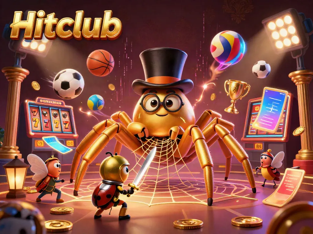 Hitclub showcases an engaging illustration with dynamic characters in a lively casino setting.