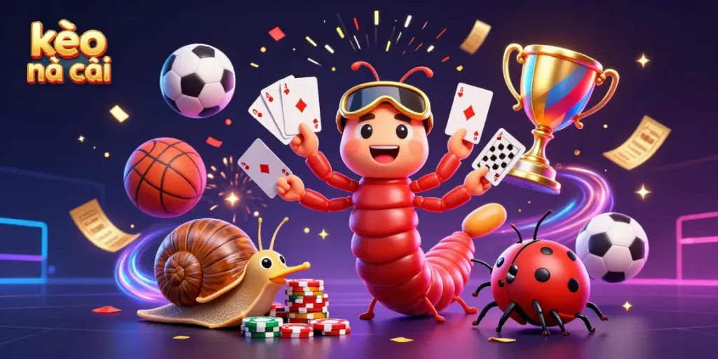 Experience kèo nhà cái with vibrant sports betting characters and dynamic gaming elements in this lively 3D illustration.