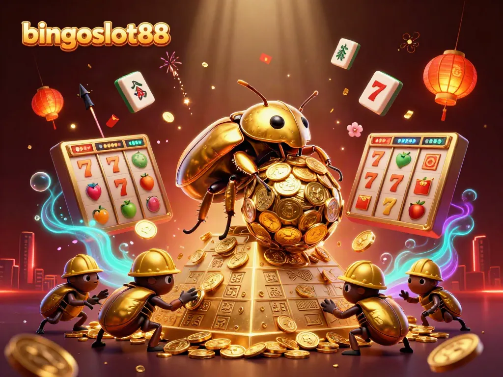 Rasakan keseruan bermain bingoslot88 dengan ilustrasi kasino yang penuh warna dan elemen menarik.