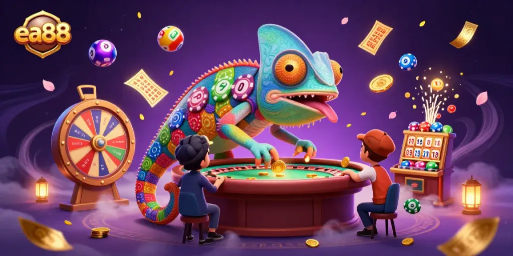 ea88 casino owner chameleon captures coins amidst lottery and prize elements