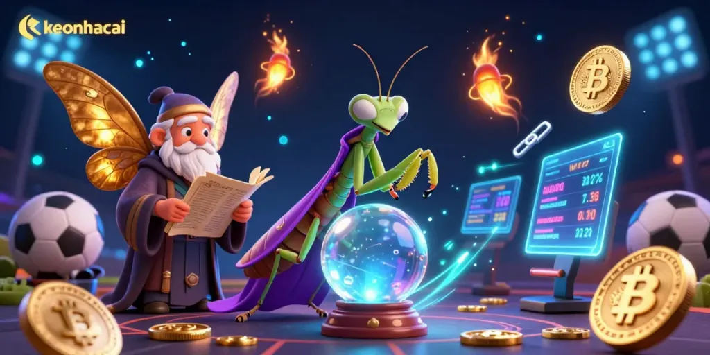 Engage with keonhacai sports betting through a magical scene featuring a fortune teller and rich dynamic elements.