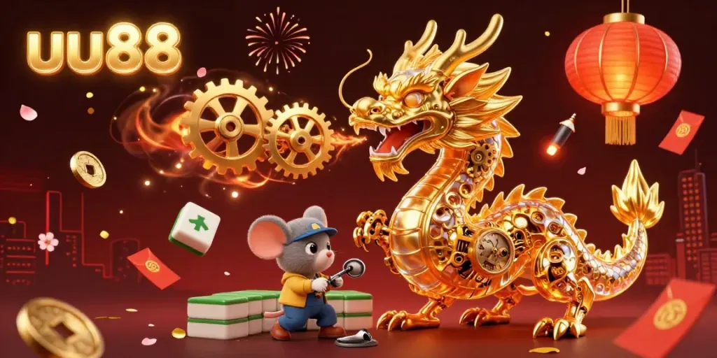 Engage with the dynamic world of uu88 gaming, featuring a golden dragon and mahjong, bringing luck!