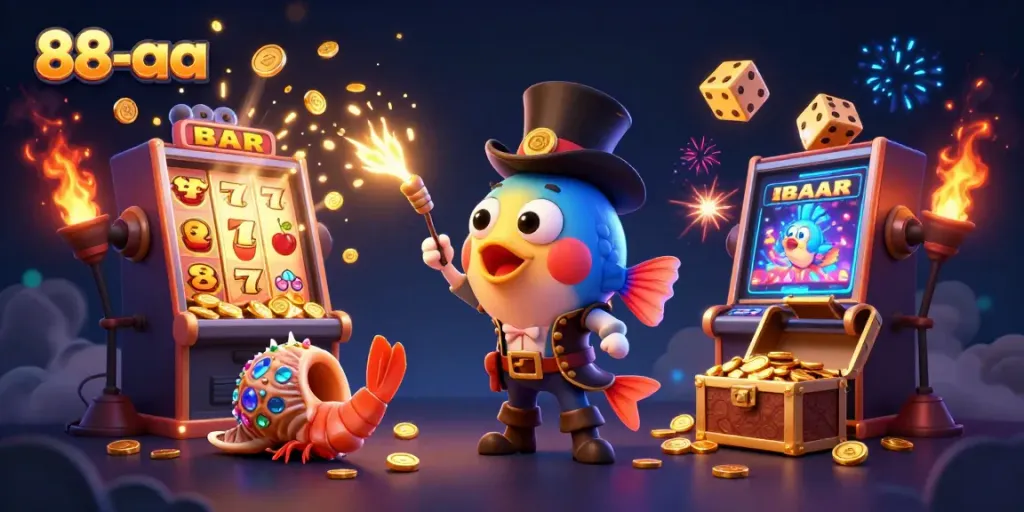 Spin to win at 88-aa with colorful coins and vibrant casino characters in a thrilling scene.