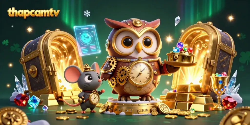 Experience thrilling gameplay with thapcamtv's exciting casino elements featuring a time-traveling owl.
