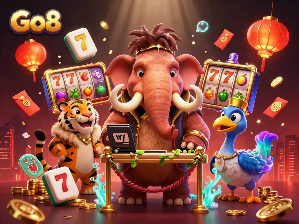 Experience thrilling wins at Go8, featuring a vibrant casino scene with playful characters and exciting game elements.