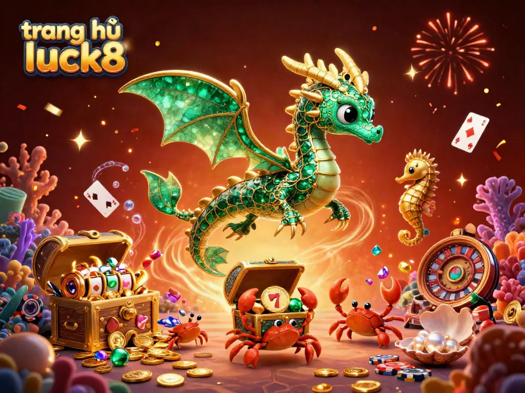 Experience the excitement of gaming at trang chủ luck8 with vibrant slot reels, treasure chests, and sea-themed elements.