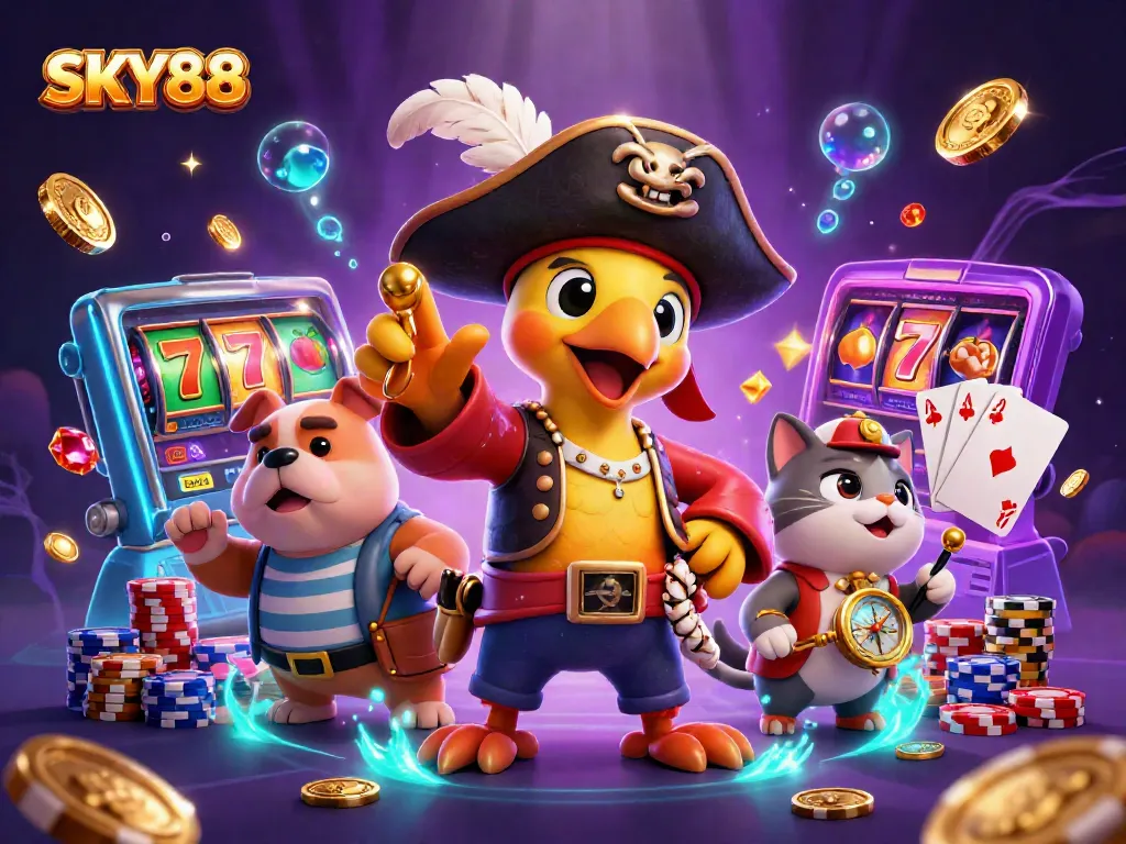 Experience thrilling wins at SKY88 with vibrant 3D gaming elements and characters