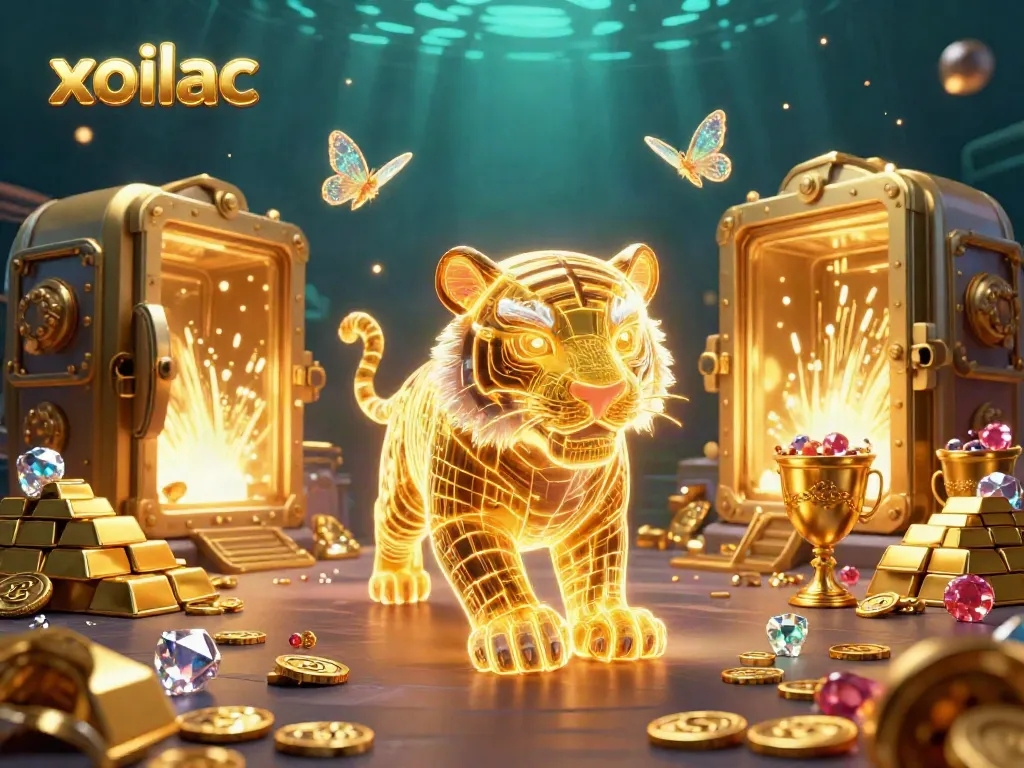 Xoilac brings excitement to online betting with vibrant digital casino art featuring a neon tiger and treasures.