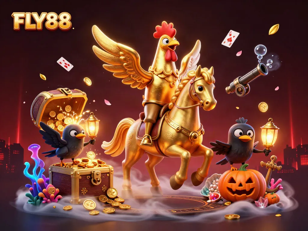 Experience thrilling gameplay with FLY88 in a mystical casino scene full of treasures and fun.