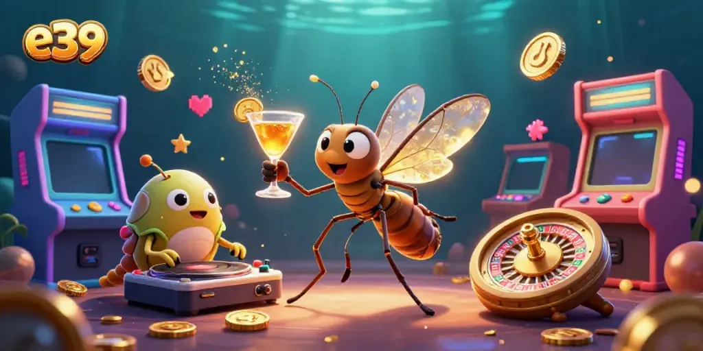 Experience e39's vibrant casino world with lively characters and immersive gaming elements.