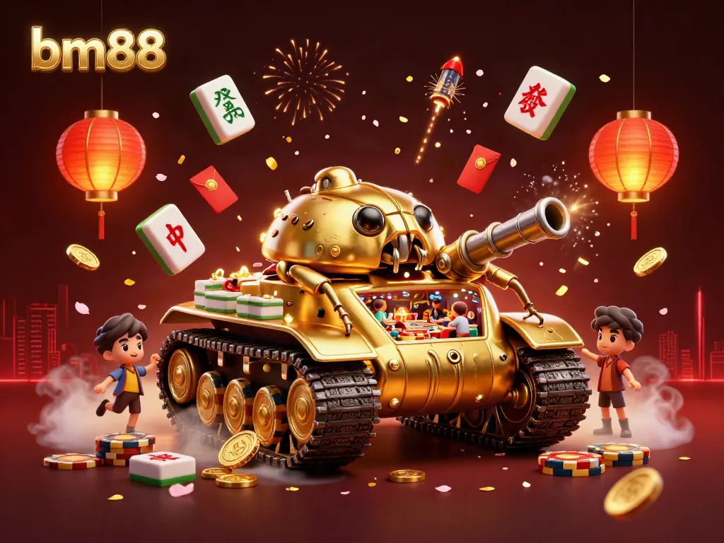 Experience the thrilling essence of bm88 as a golden beetle tank reveals a captivating casino scene.
