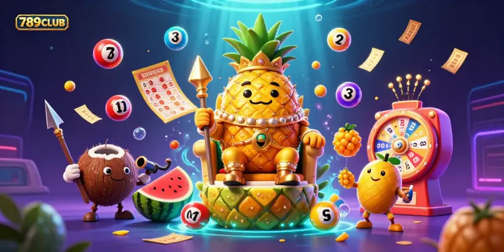 Engage with the vibrant world of 789CLUB through a lively casino-themed 3D illustration showcasing fun characters and games.
