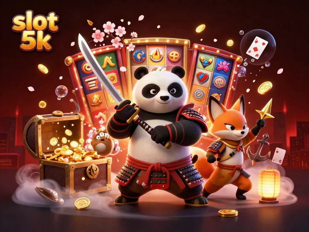 Experience thrills at slot 5k with a dynamic 3D cartoon scene featuring vibrant gaming elements.